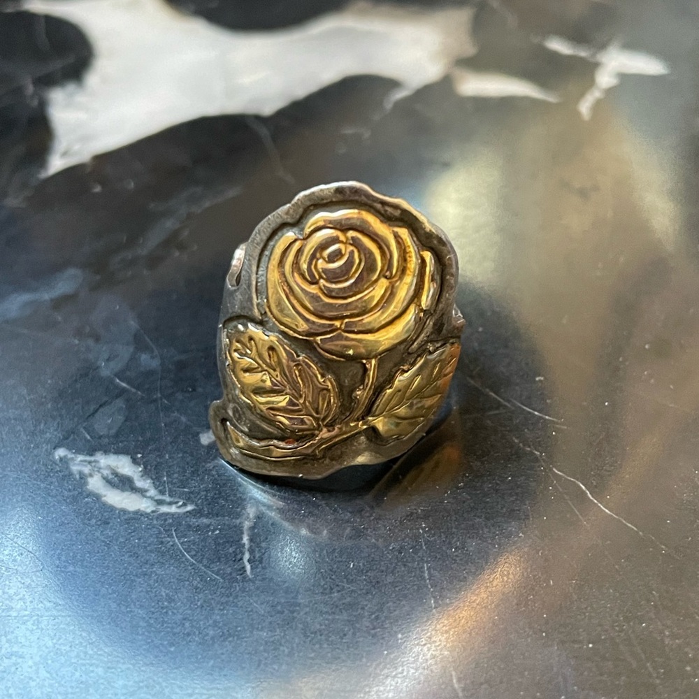 Vintage Sterling Rose Ring with GF Top